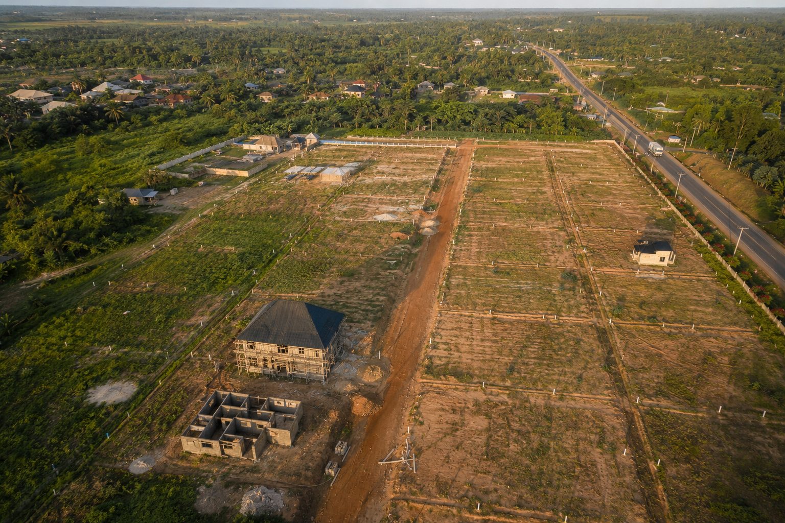 Aerial view of the developing estate at Atuma-Iga